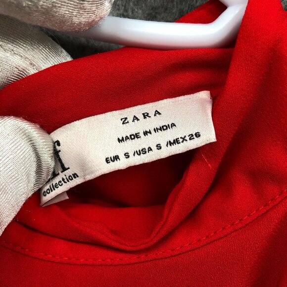 Zara Sleeveless Blouse Womens S Red Tank Tiered Tie Neck Top Chiffon - Picture 7 of 9